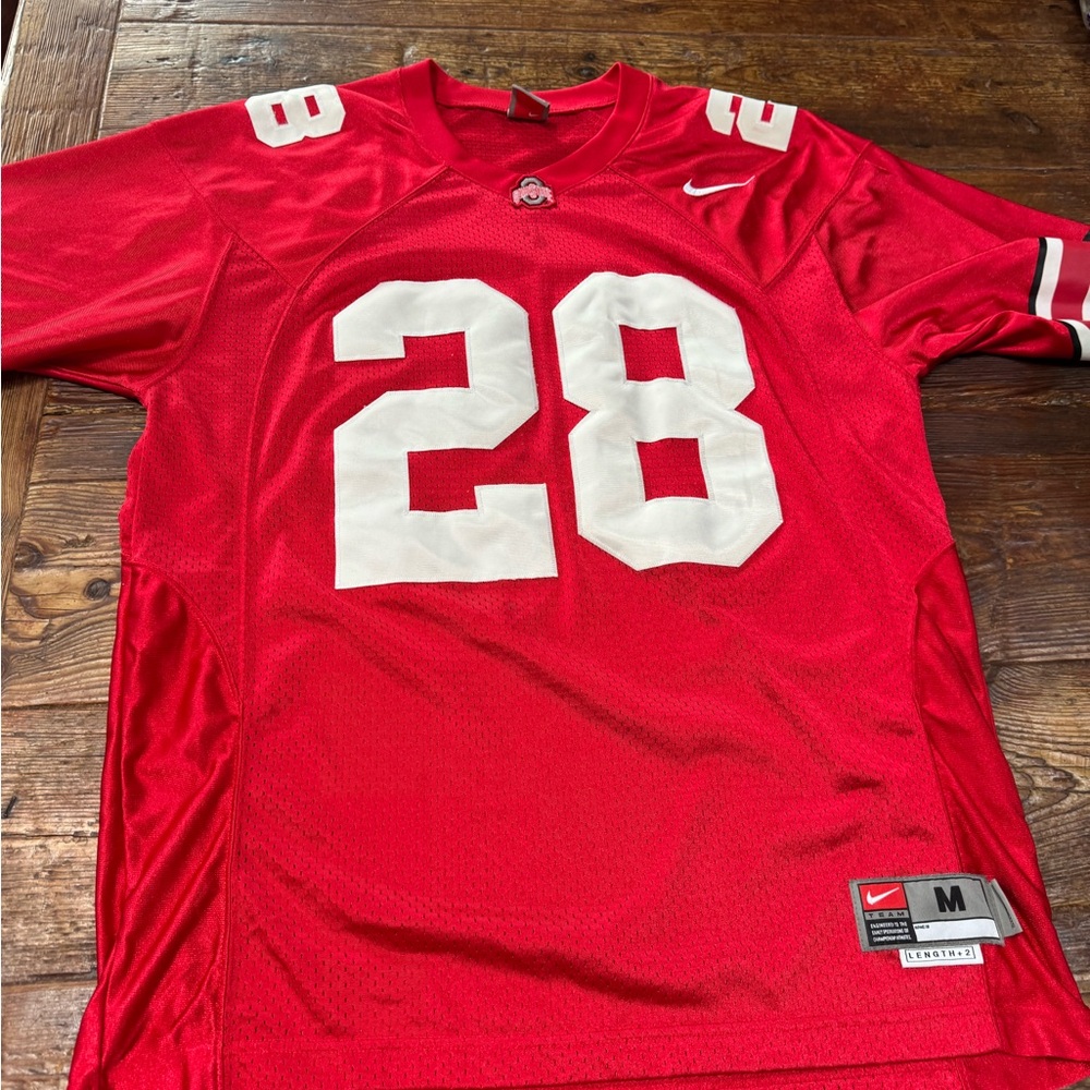 Ohio State Nike Men’s Red Football Jersey with White Number 28 size Medium